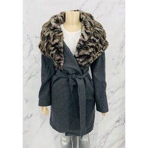 Hilary Radley Wool Belted Wrap Coat with Faux Fur Collar
